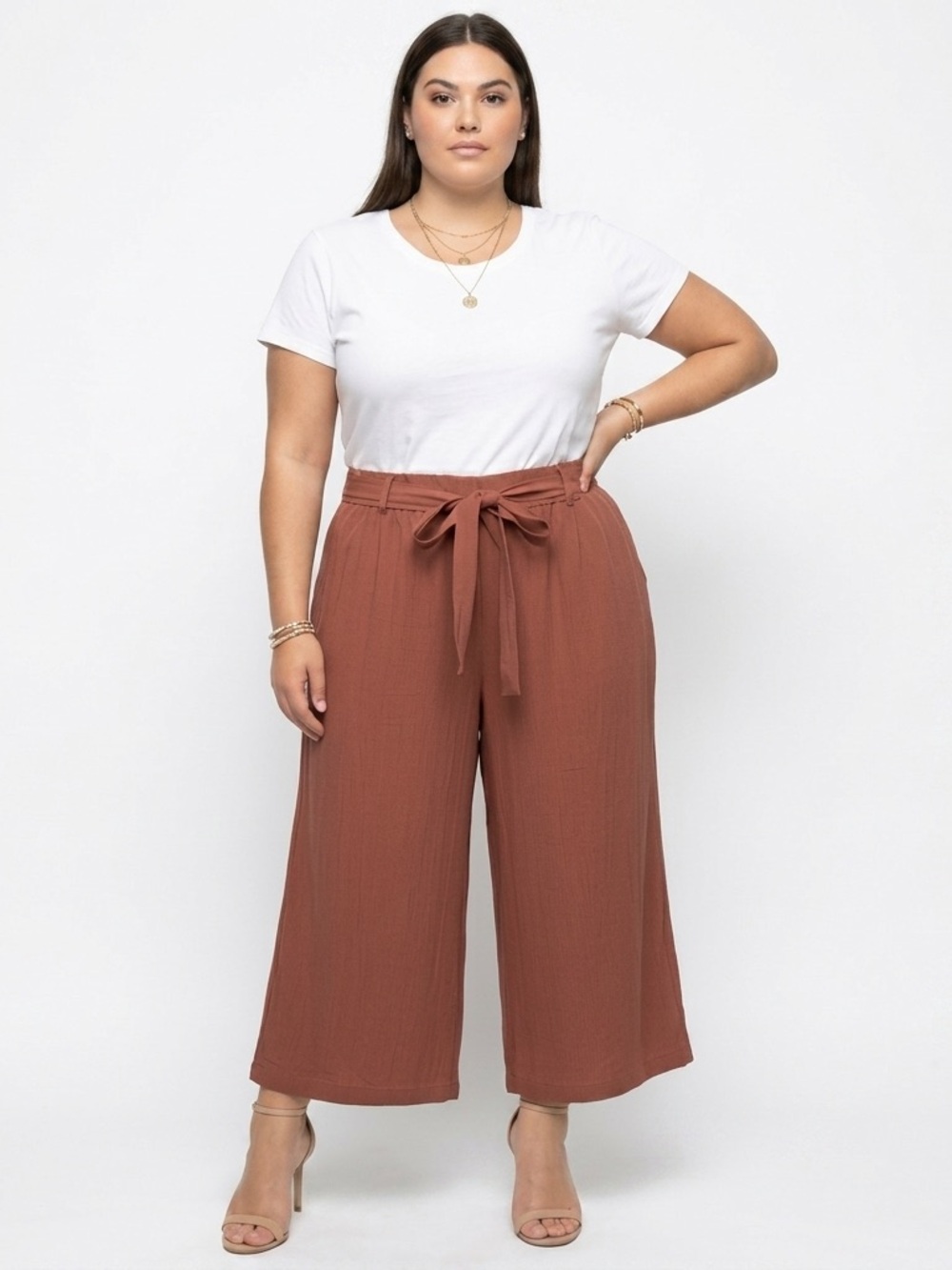 Torrid 6X Pants High Rise Cropped‎ Rust Brown Lagenlook Wide Leg Boho Minimalist